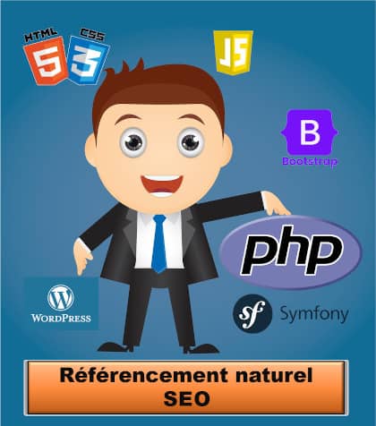 Image d'un développeur web avec autour de lui les logo de tous les langages web